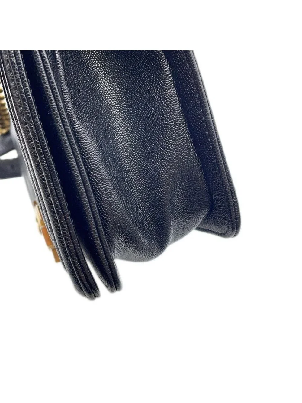 Chanel Chain Shoulder Bag Boy Small Quilted CC Logo Caviar Leather Black